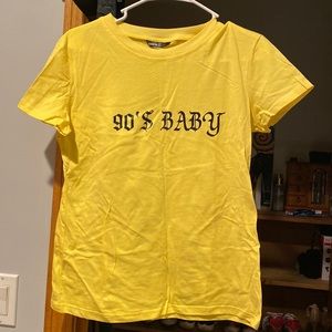 yellow "90s baby" t shirt